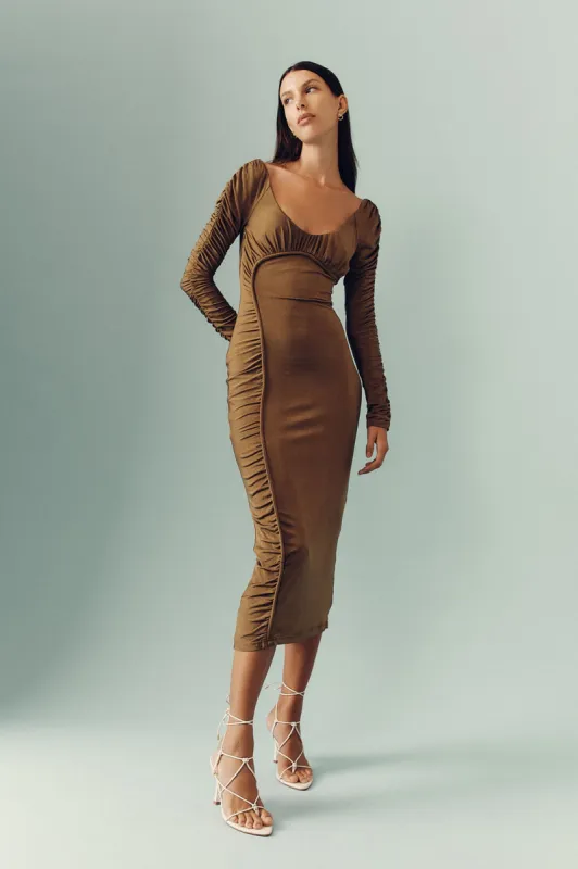 Cini Gathered Midi Dress made by Aje