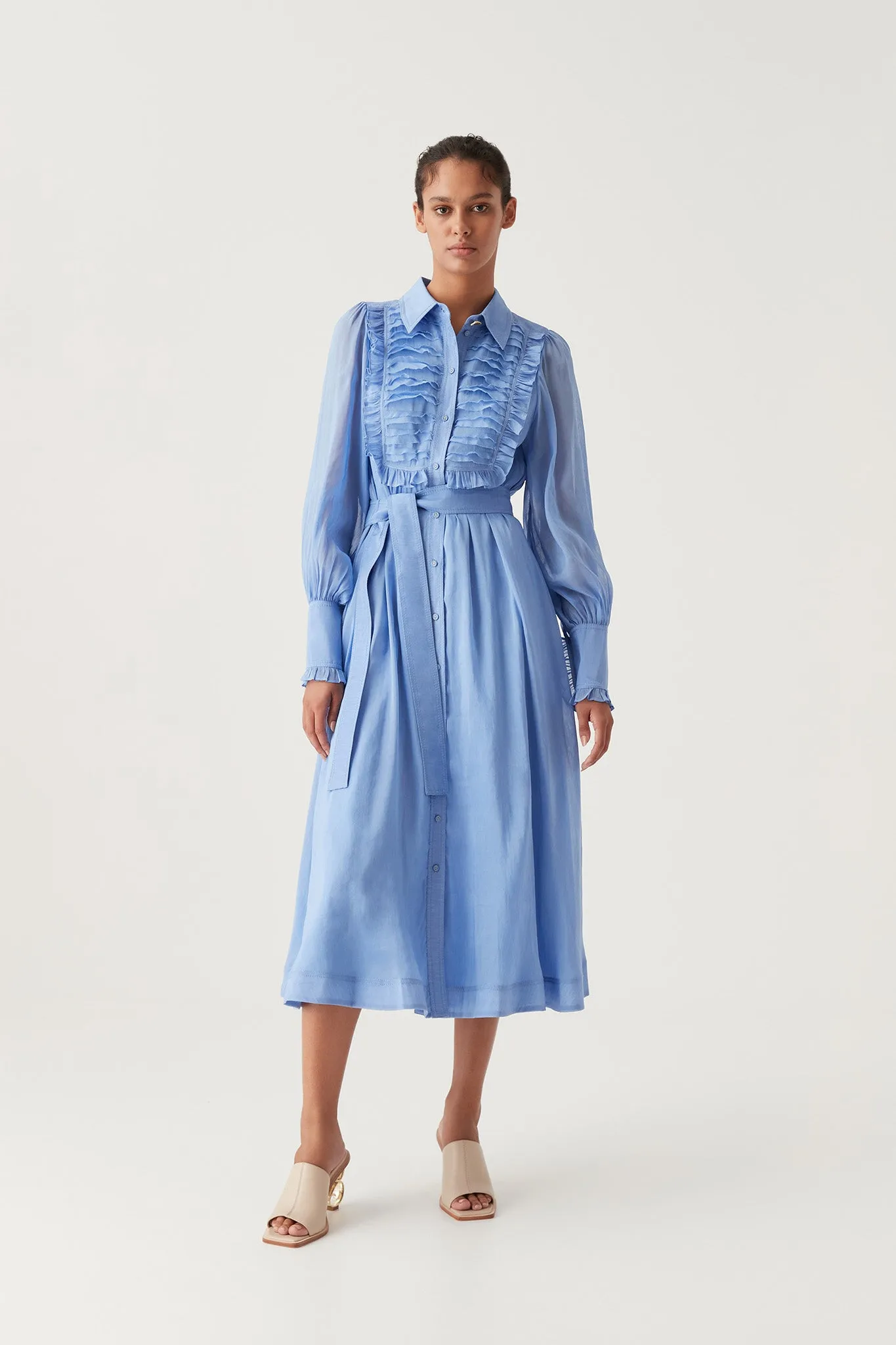 Iris Pleated Bib Midi Dress sold by Aje