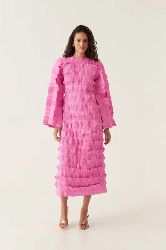 aje palladium ruffled midi dress Aje. Palladium Ruffled Midi Dress in Pink