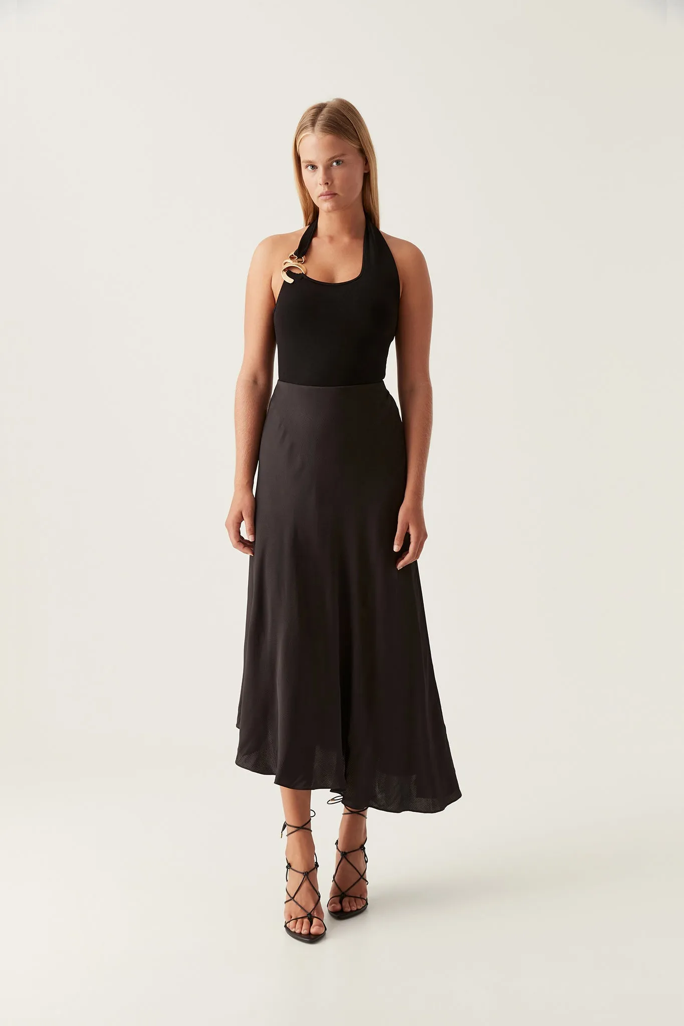 Valeria Asymmetric Midi Skirt sold by Aje