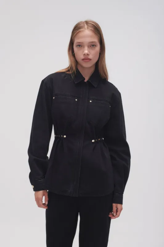 Willa Pearl Pin Denim Shirt sold by Aje
