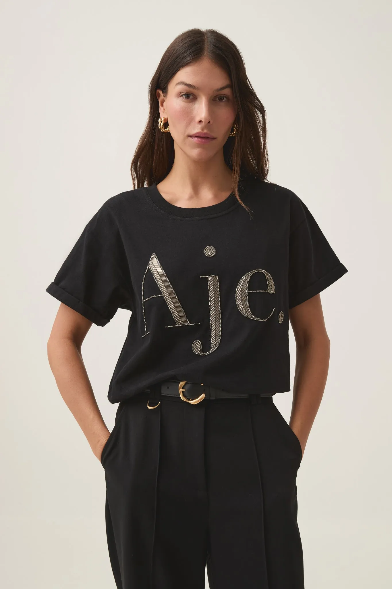 Glint Embellished Logo Tee sold by Aje