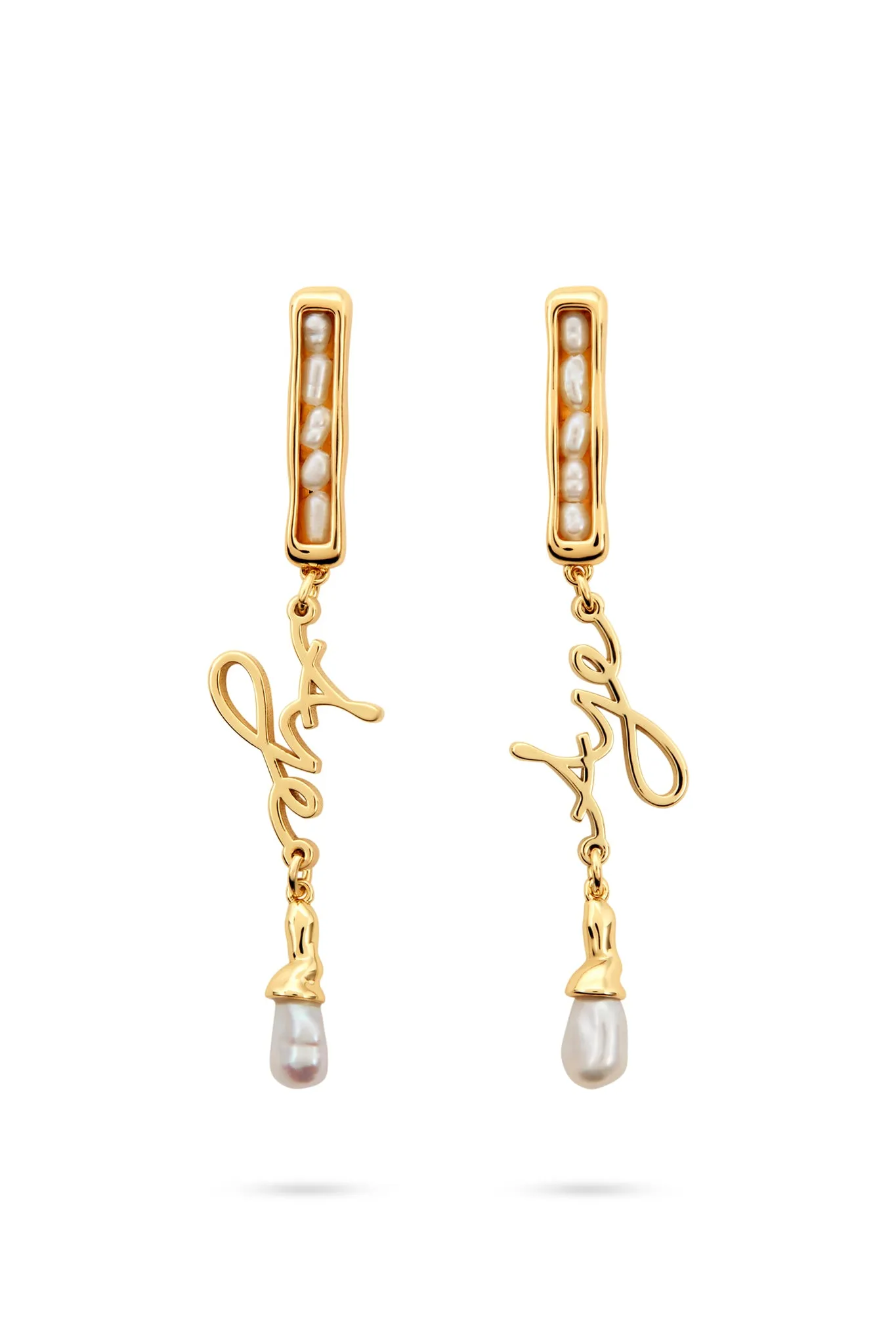 Iria Pearl Drop Logo Stud sold by Aje