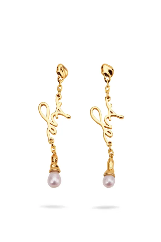 Larissa Logo Pearl Drop Stud sold by Aje