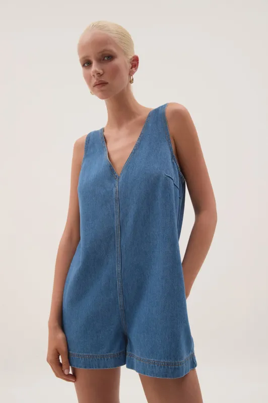 Sunray Denim Playsuit made by Aje