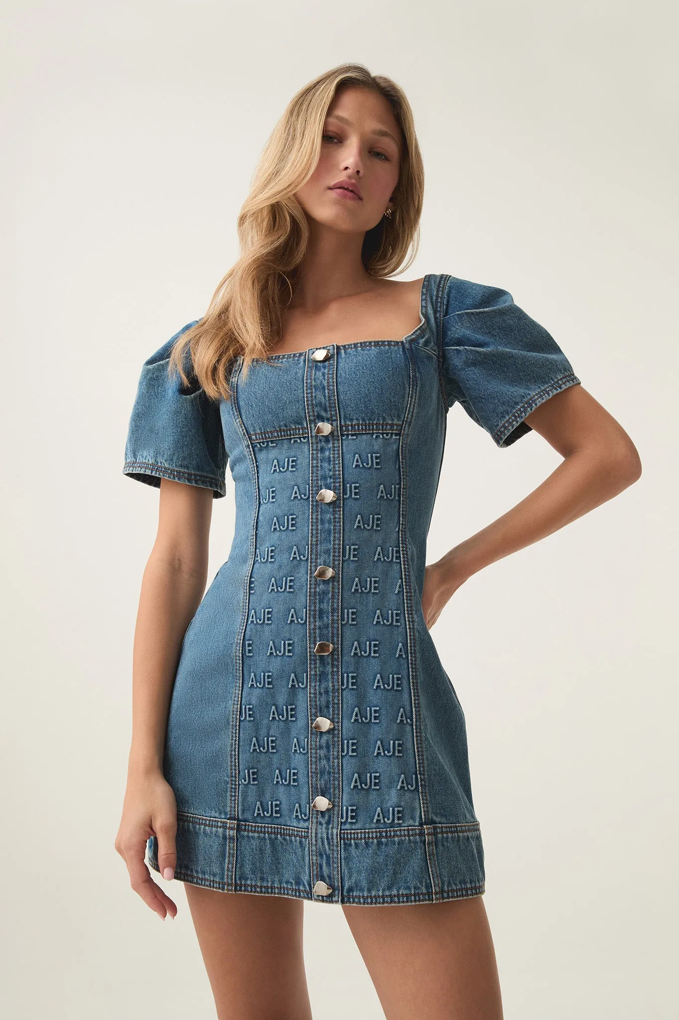 Nika Logo Denim Mini Dress sold by Aje product image thumbnail 3