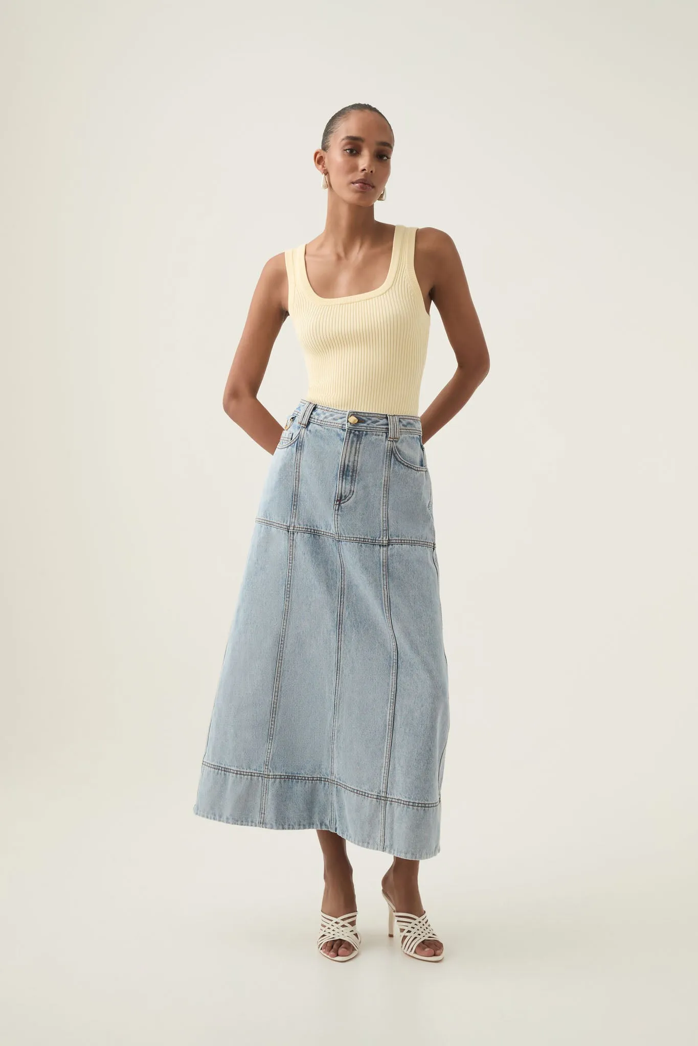 Aura Denim Midi Skirt sold by Aje
