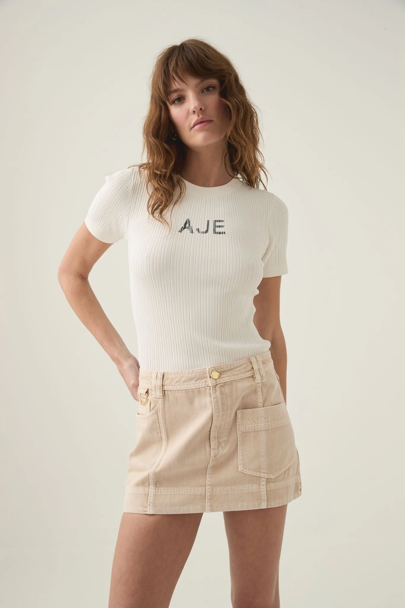 Kya Contrast Denim Micro Skirt sold by Aje