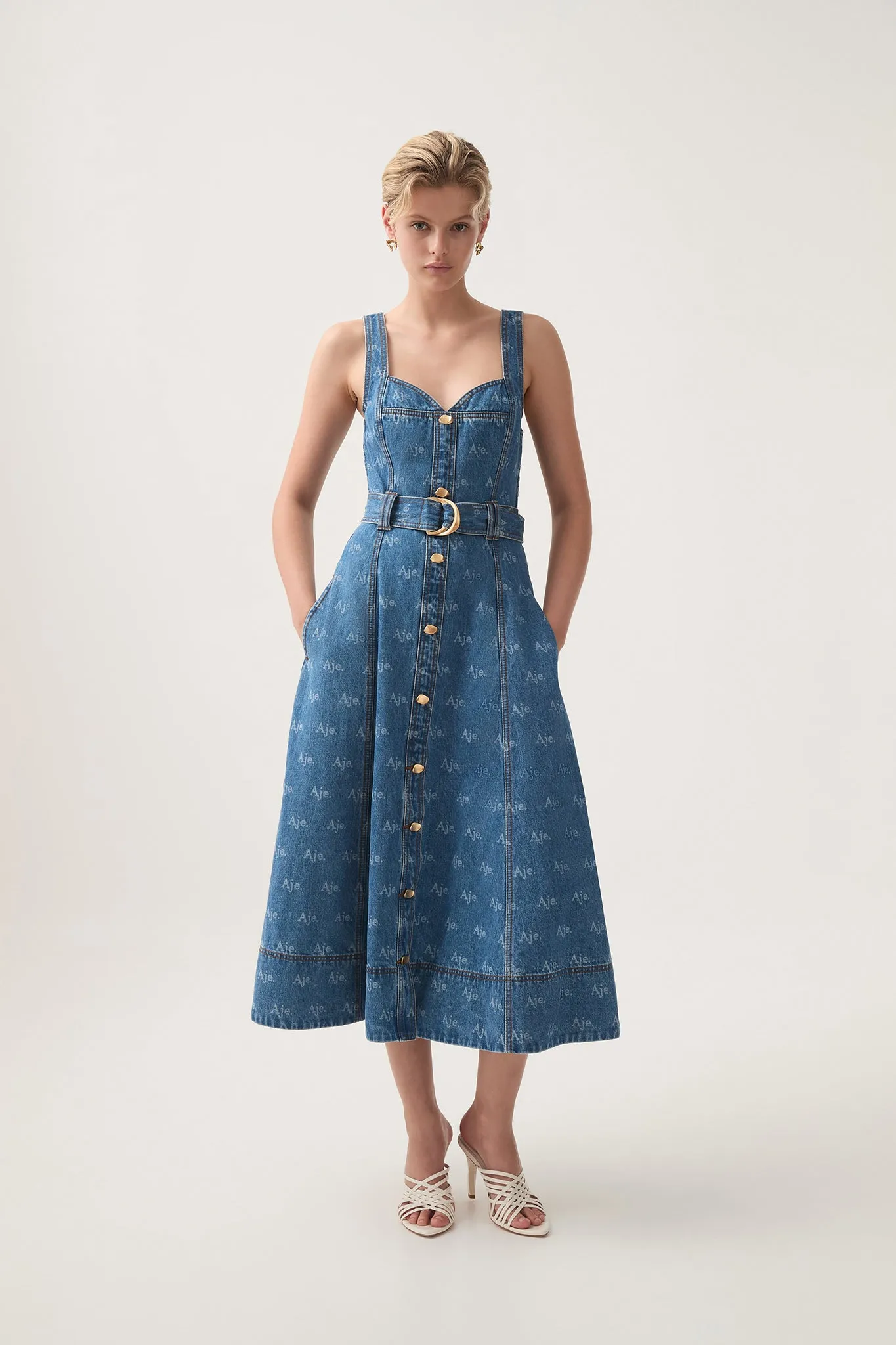 Ratio Logo Denim Midi Dress sold by Aje