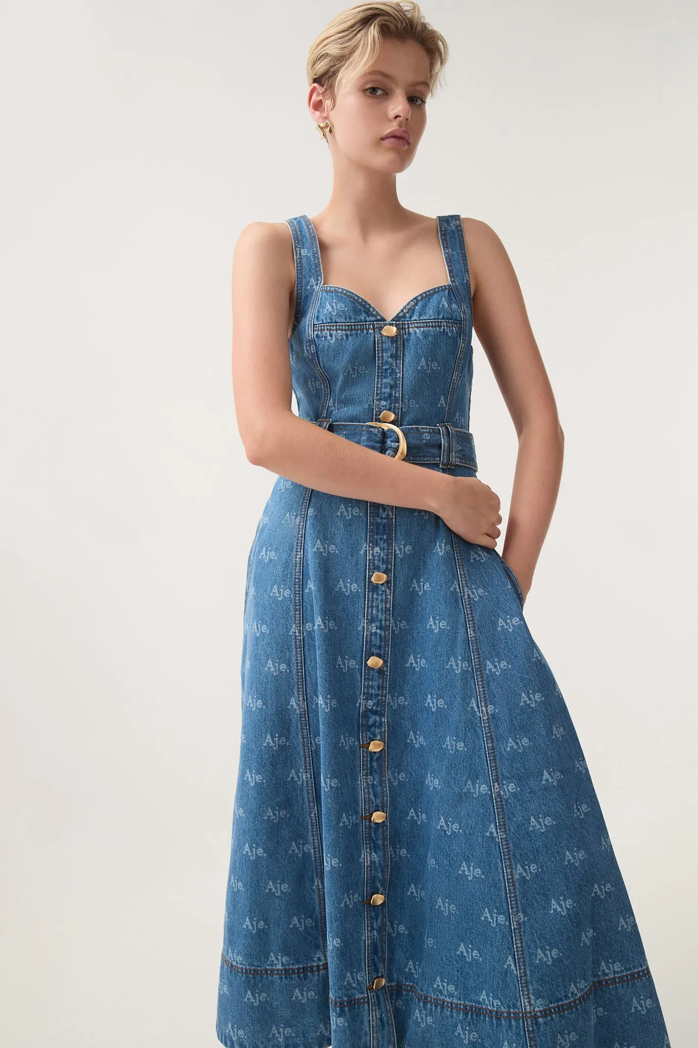 Ratio Logo Denim Midi Dress sold by Aje product image thumbnail 2