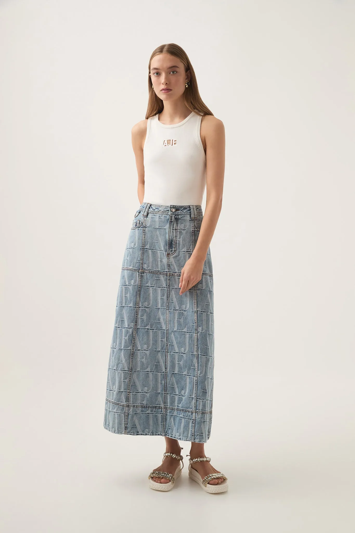 Nostalgia Denim Midi Skirt sold by Aje