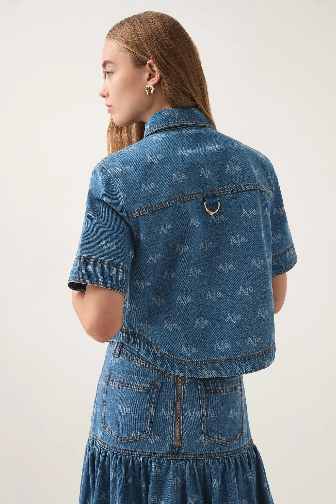 Ratio Logo Denim Cropped Shirt sold by Aje product image thumbnail 5