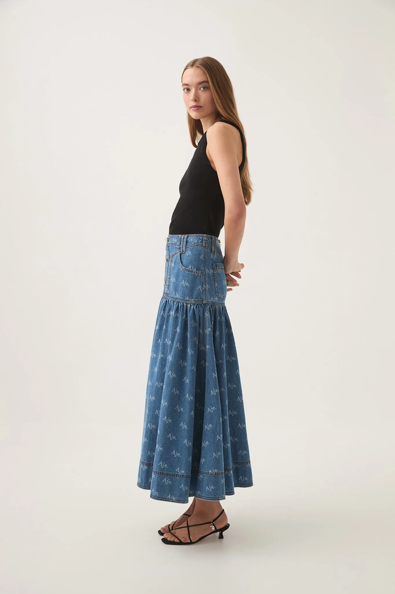 Ratio Logo Denim Midi Skirt sold by Aje product image thumbnail 3