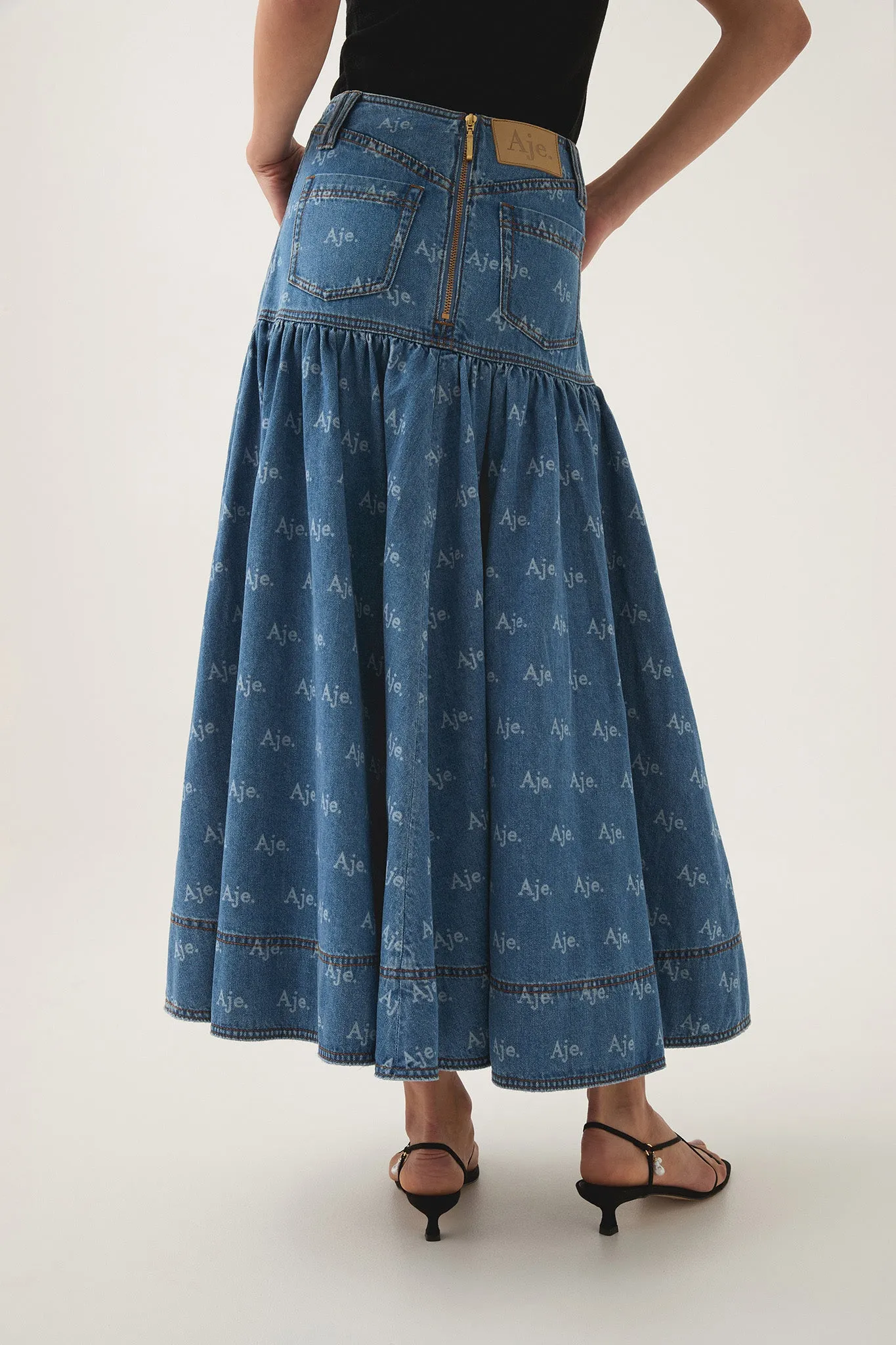 Ratio Logo Denim Midi Skirt sold by Aje product image thumbnail 5