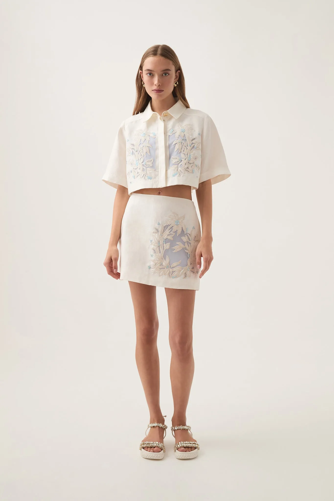 Mirrors Embroidered Mini Skirt sold by Aje