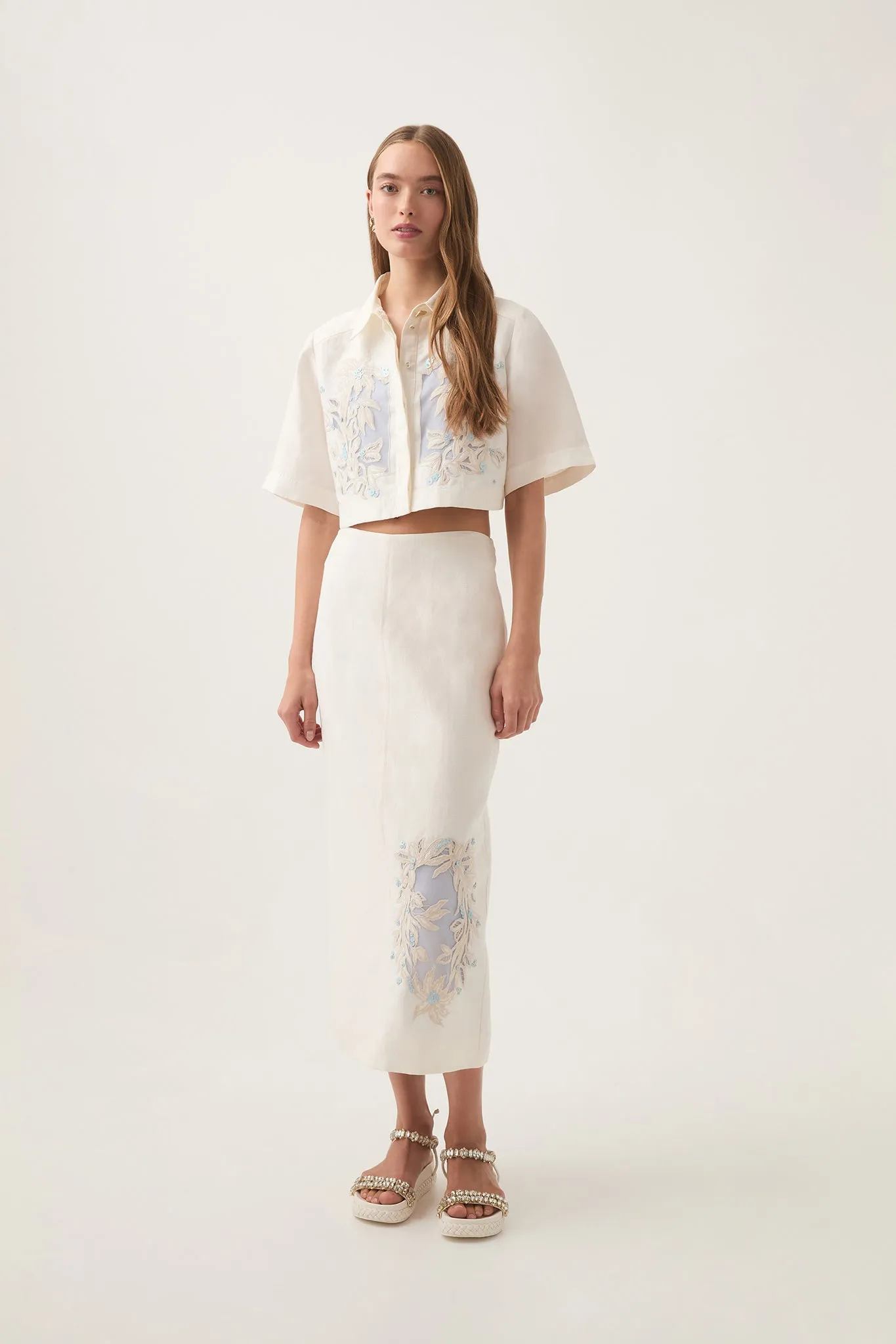 Mirrors Embroidered Midi Skirt sold by Aje