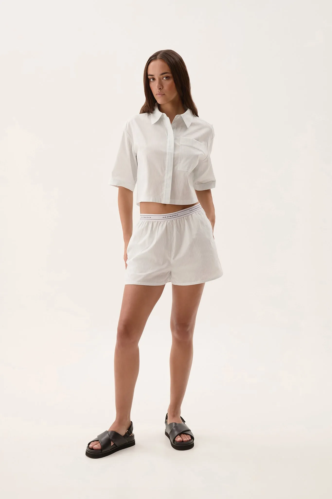 Logo Elastic Striped Short 603 sold by Aje