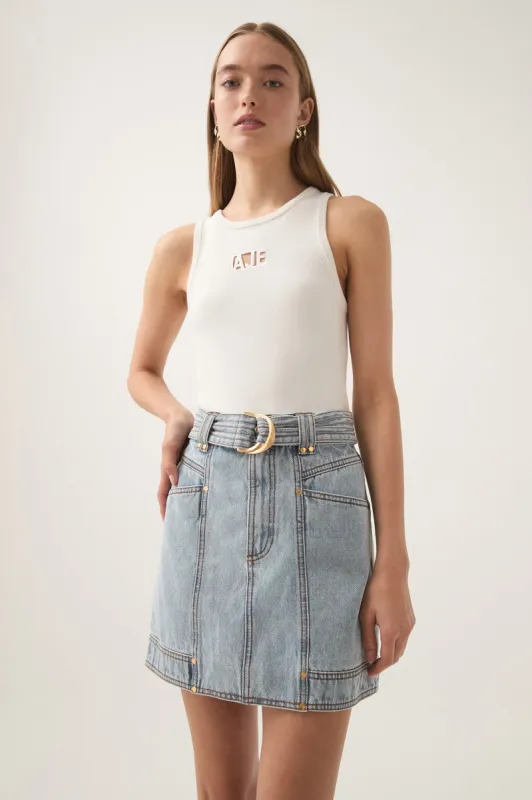 Ray Denim Mini Skirt sold by Aje
