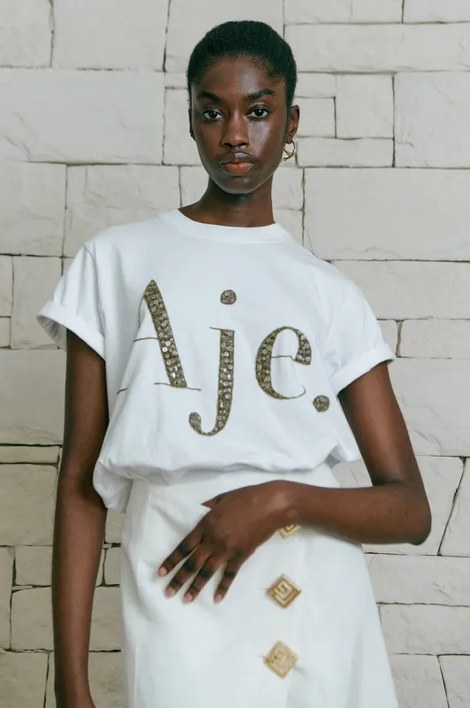 Peggy Embellished Logo Tee made by Aje