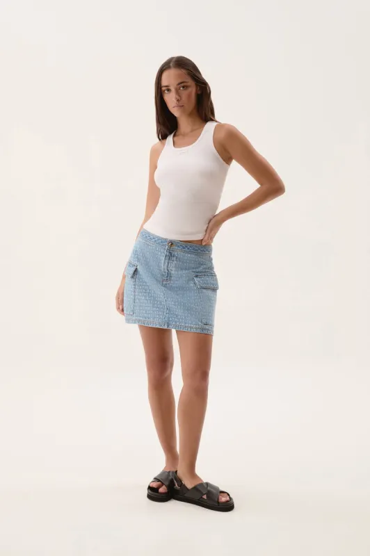Logo Denim Mini Skirt 650 sold by Aje