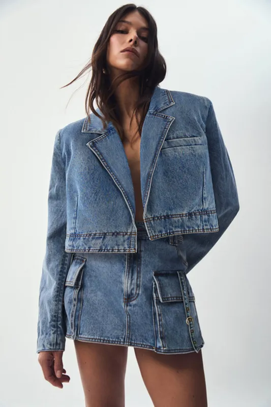 Juno Cropped Denim Blazer sold by Aje