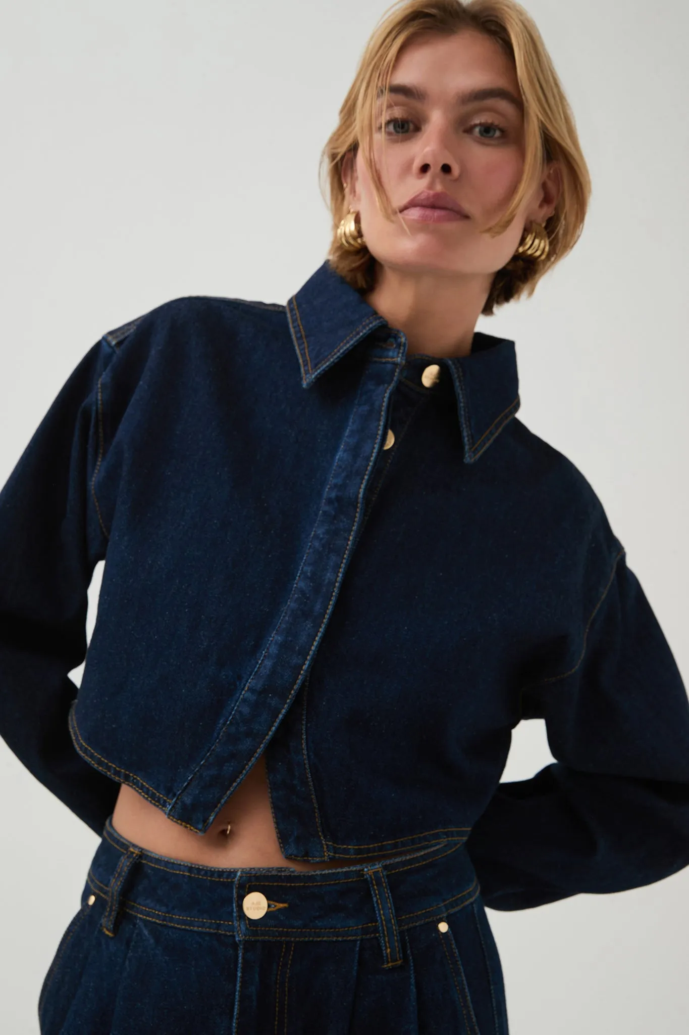 Junee Cropped Denim Shirt sold by Aje