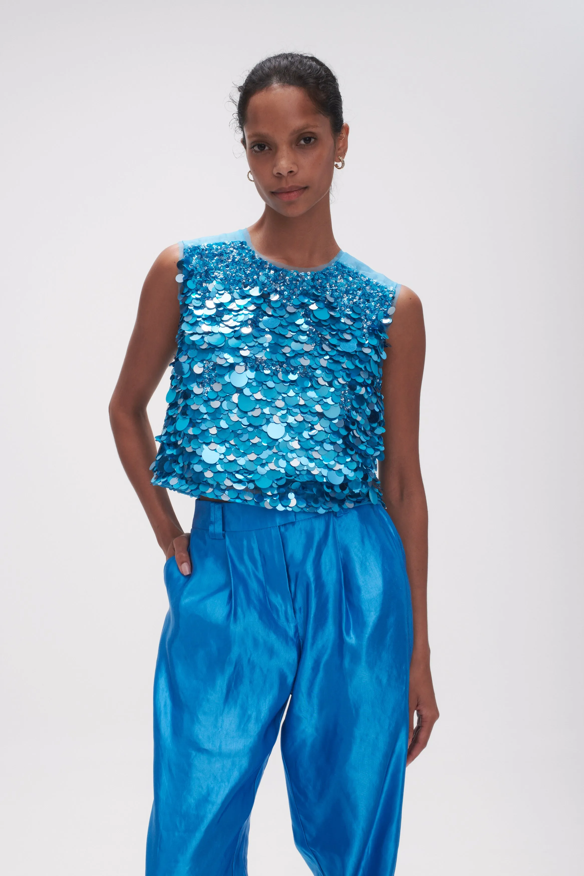 Celeste Sequin Shell Top sold by Aje