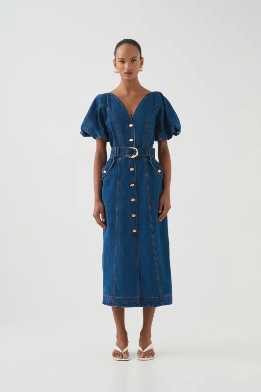 Harper Denim Midi Dress made by Aje