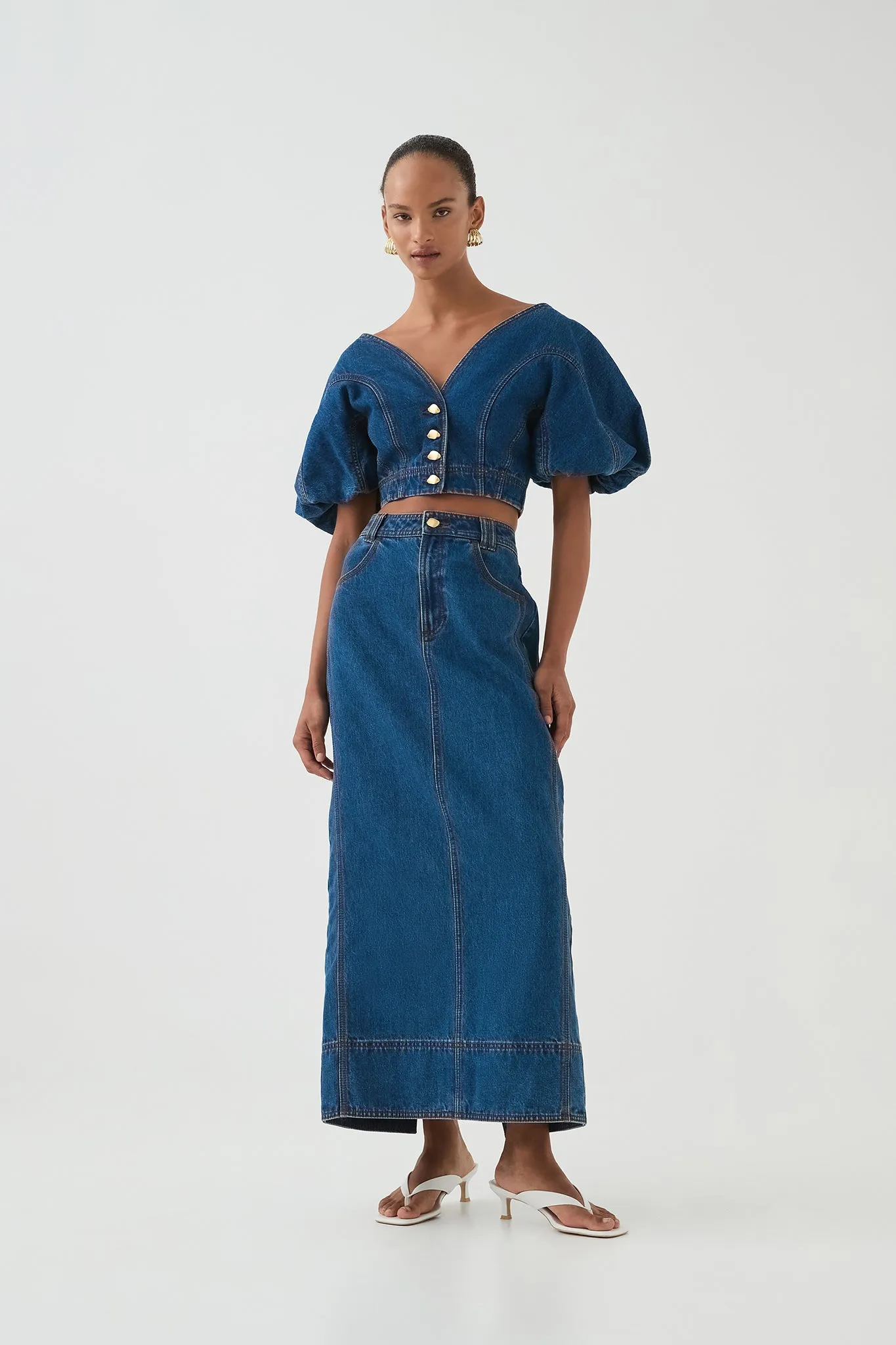 Harper Cropped Denim Top sold by Aje