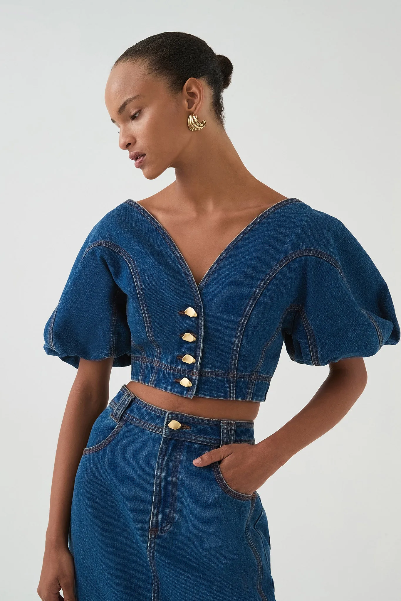Harper Cropped Denim Top sold by Aje product image thumbnail 5