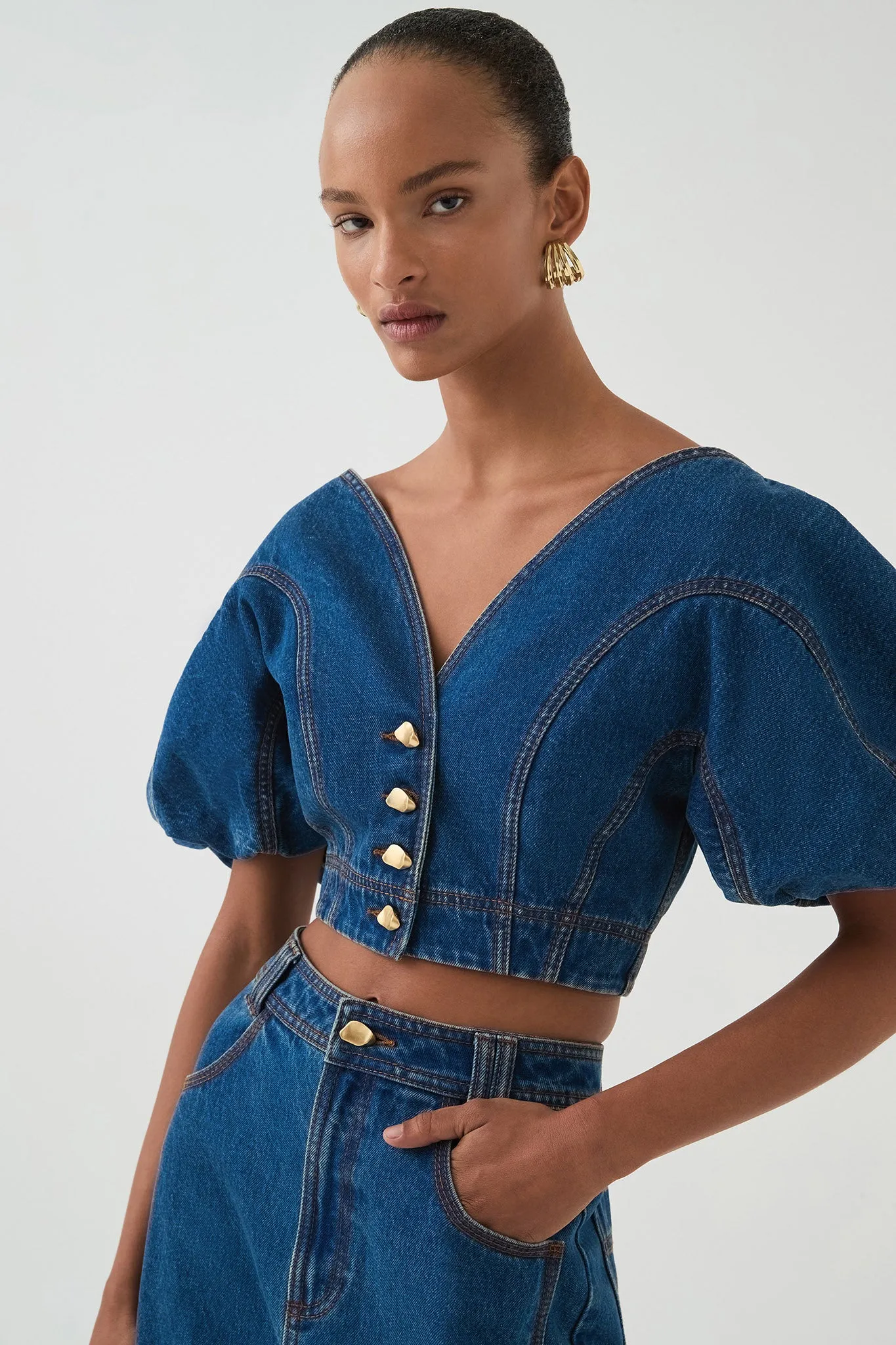 Harper Cropped Denim Top sold by Aje product image thumbnail 3