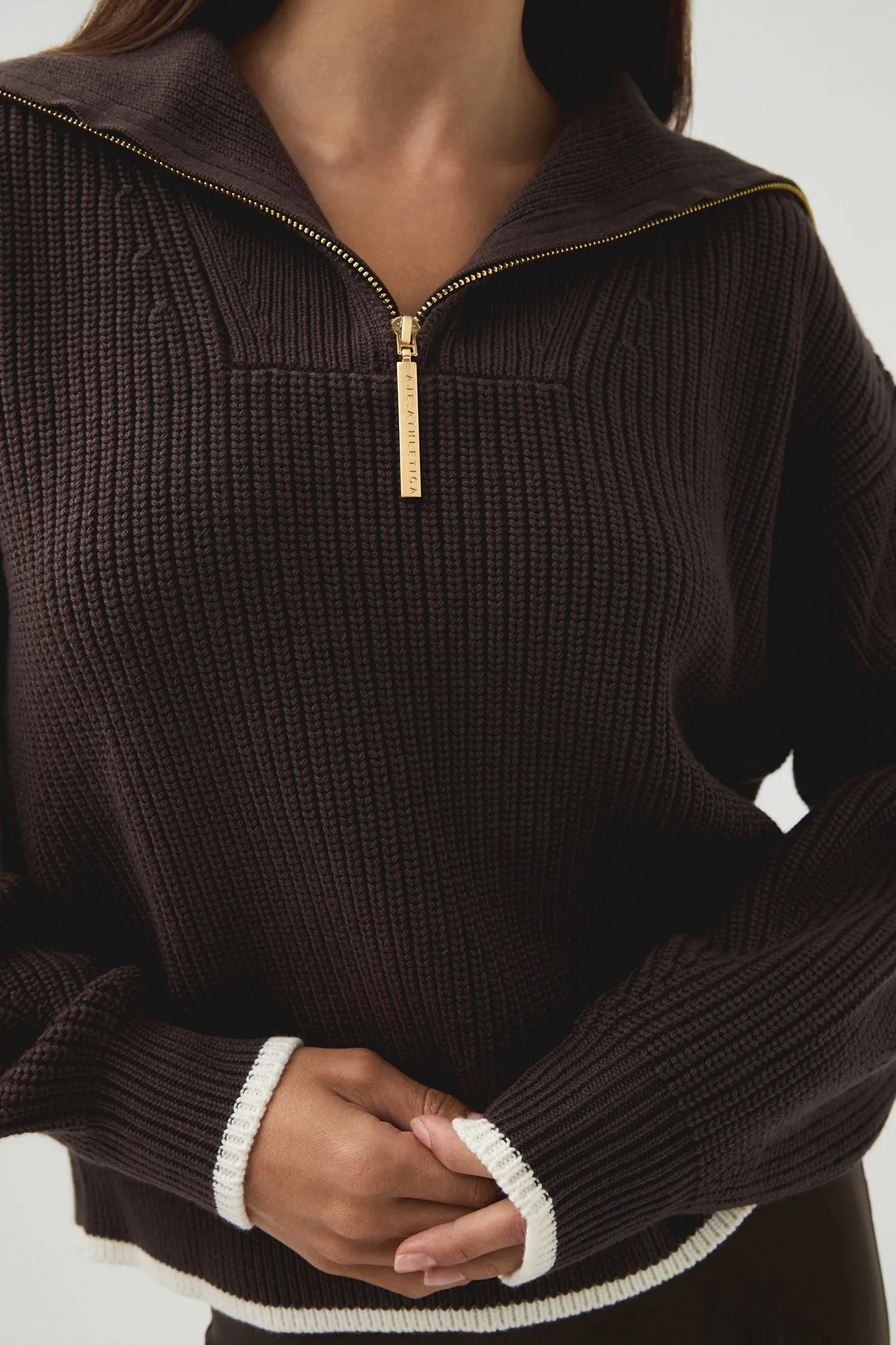 1/4 Zip Ribbed Knit Jumper 431 sold by Aje product image thumbnail 3