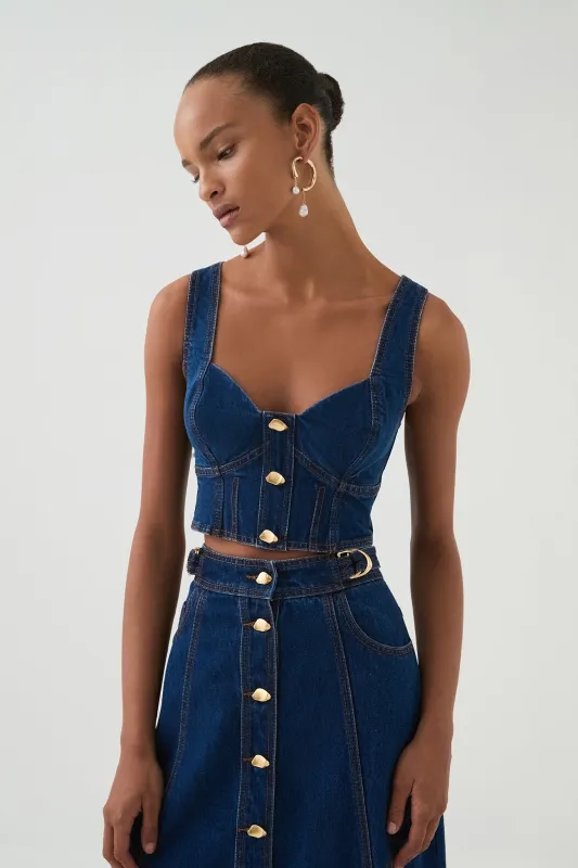 Elena Denim Cropped Bustier sold by Aje