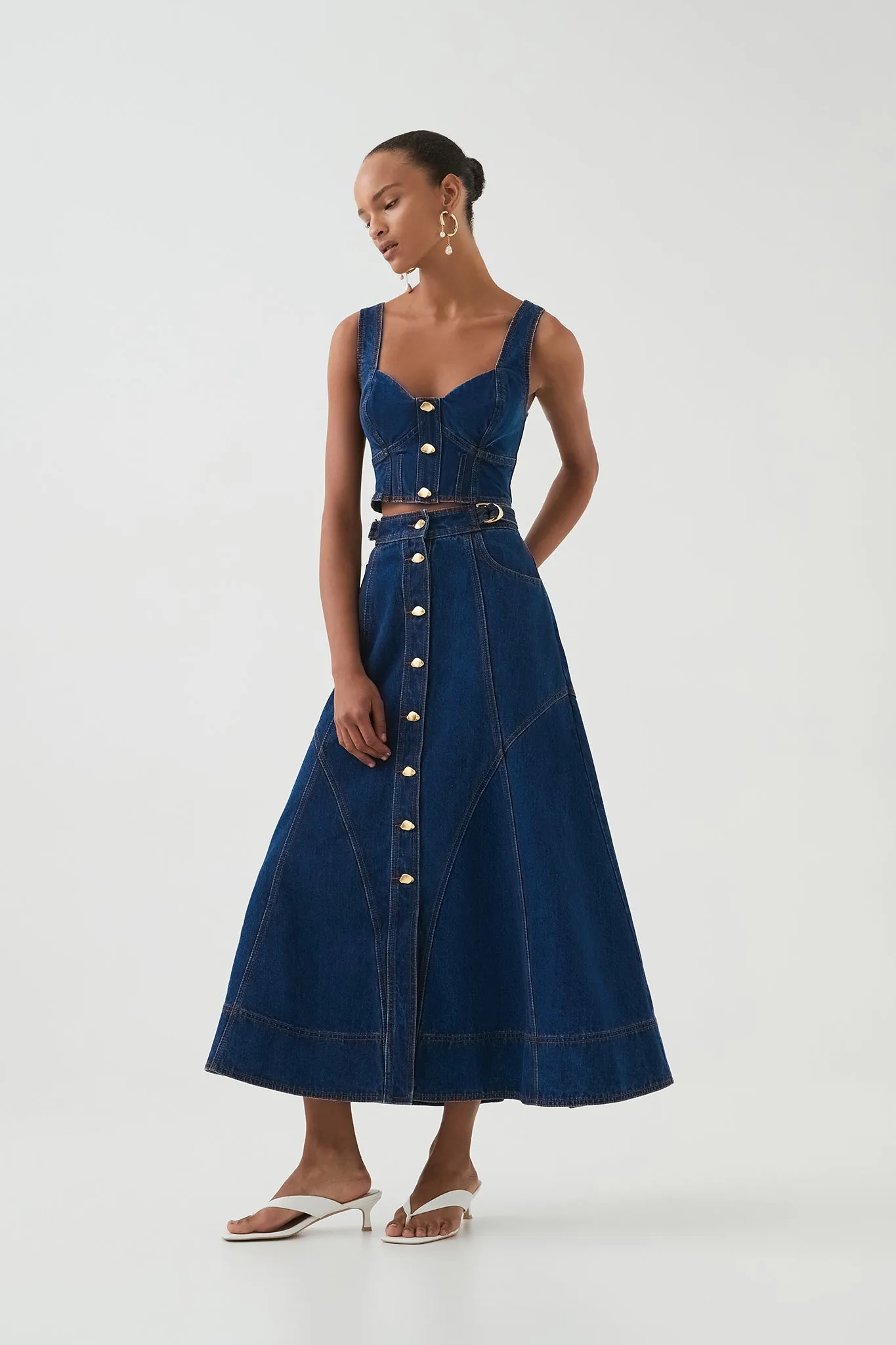 Carmen Denim Midi Skirt sold by Aje