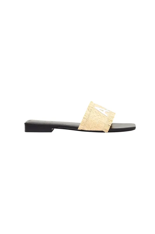 Aurora Raffia Logo Flat Sandal sold by Aje