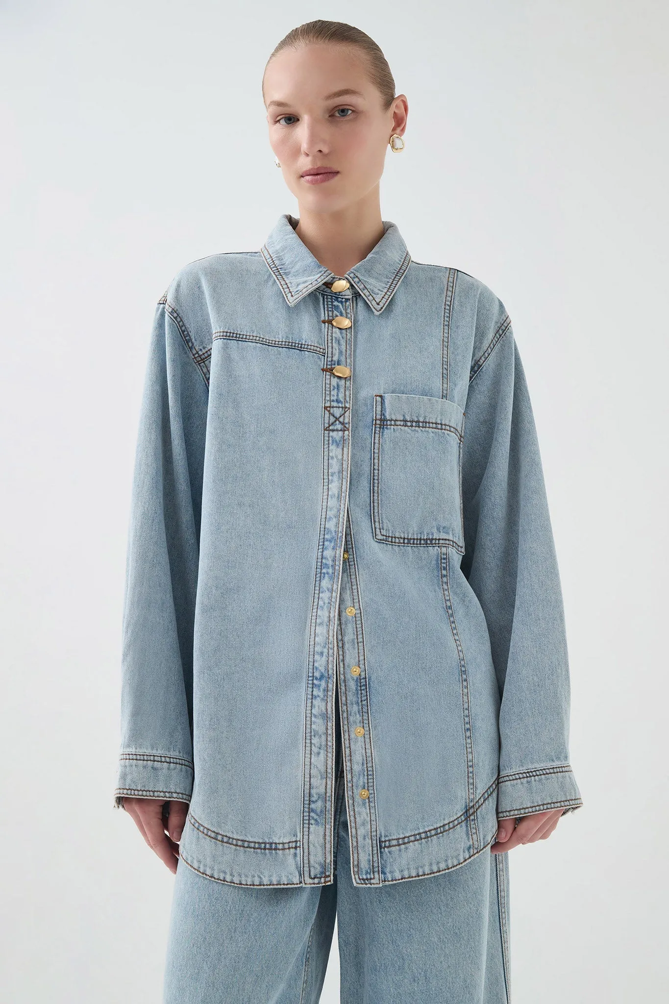 Outline Button Denim Shirt sold by Aje