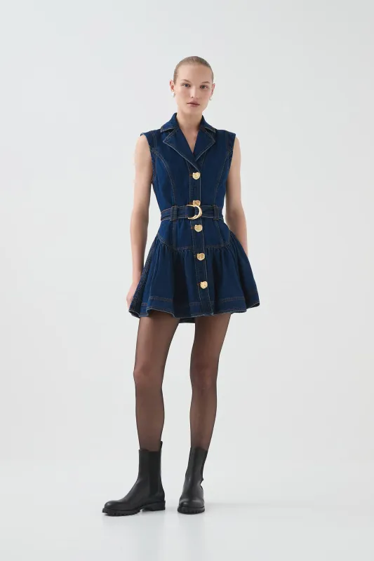 Elena Belted Denim Mini Dress sold by Aje