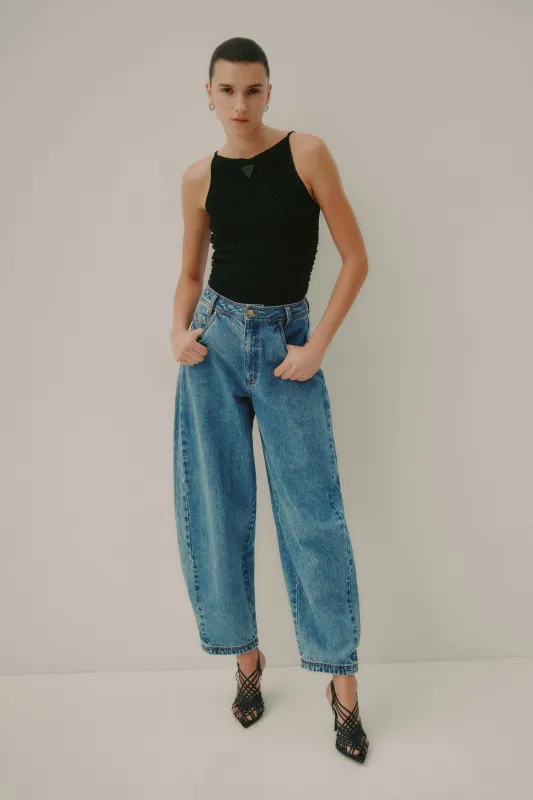 Blues Denim Barrel Jeans sold by Aje