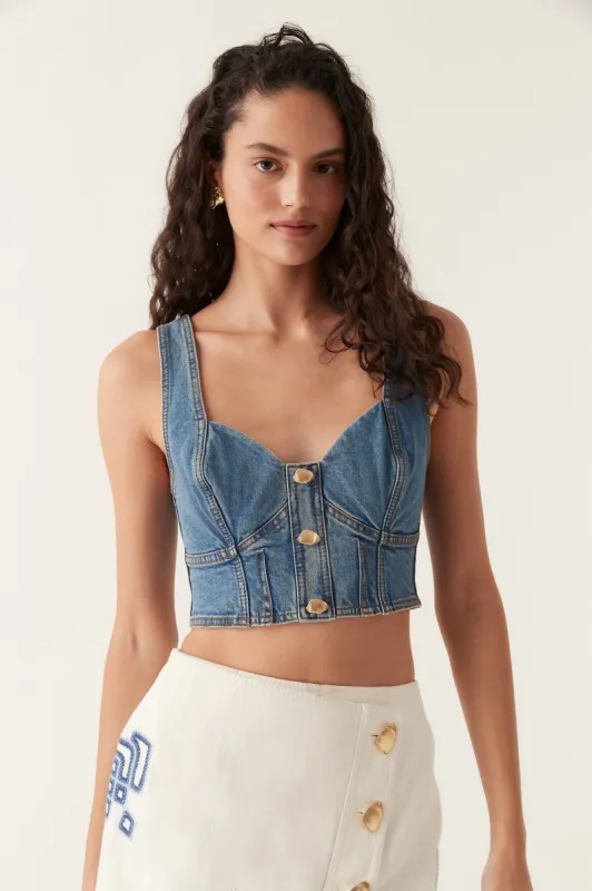 Elena Denim Cropped Bustier sold by Aje