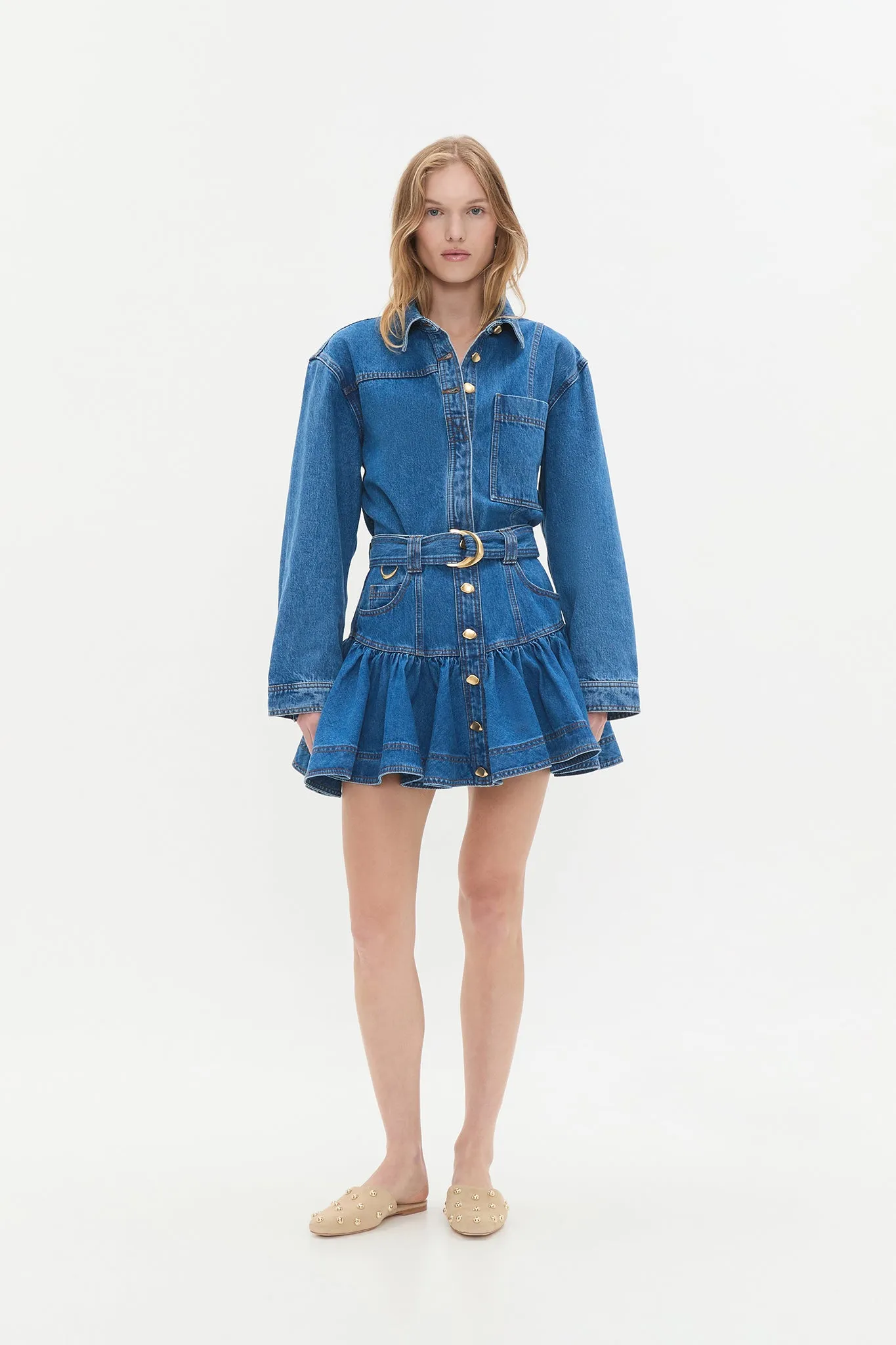 Elena Denim Mini Skirt sold by Aje