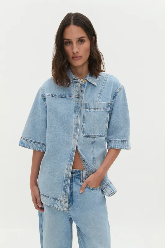 Rylan Short Sleeve Denim Shirt sold by Aje