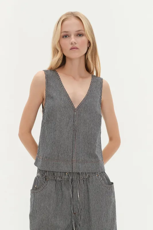 Josette Striped Denim Top sold by Aje