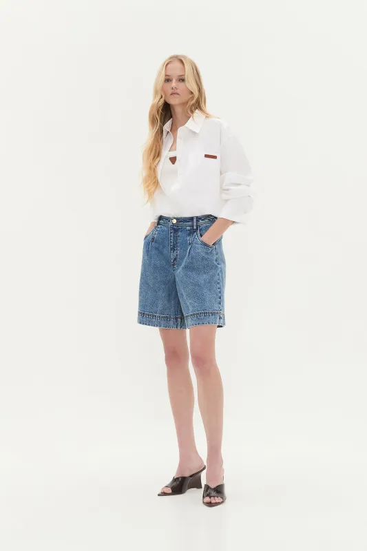 Flynn Longline Denim Short sold by Aje