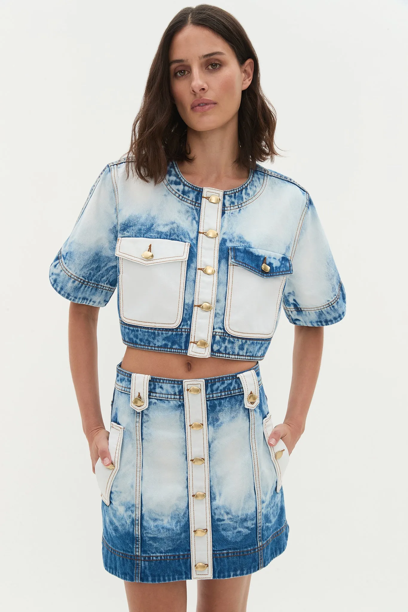 Tides Denim Cropped Top sold by Aje