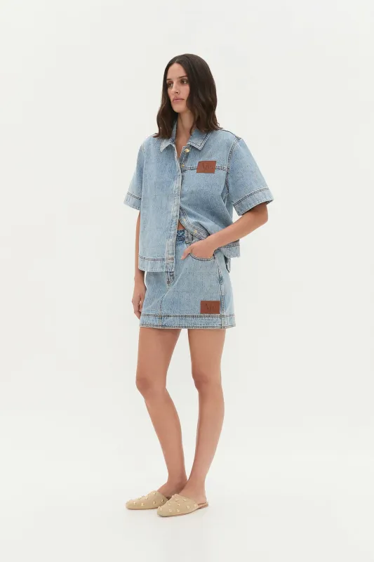 Kindle Denim Mini Skirt sold by Aje
