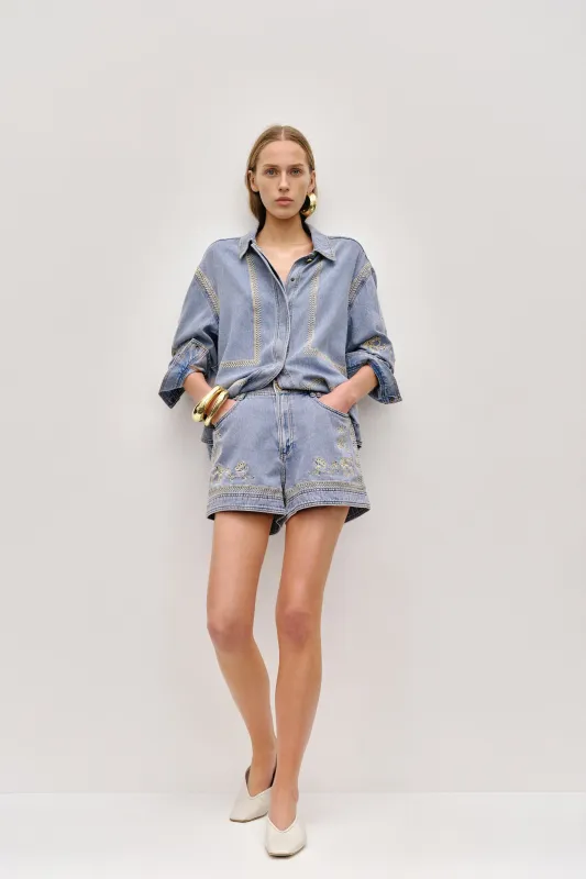 Lotus Denim Short sold by Aje