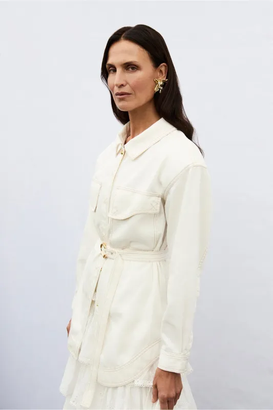 Jett Longline Denim Shirt sold by Aje