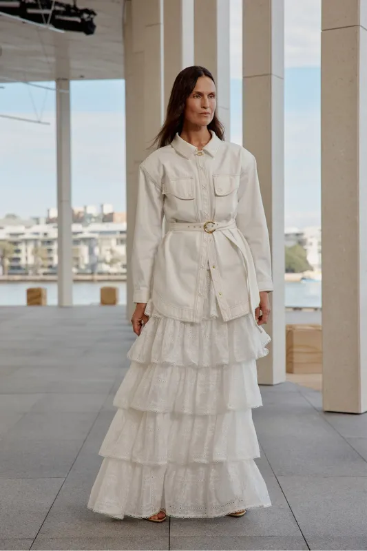 Merritt Embroidery Midi Skirt sold by Aje