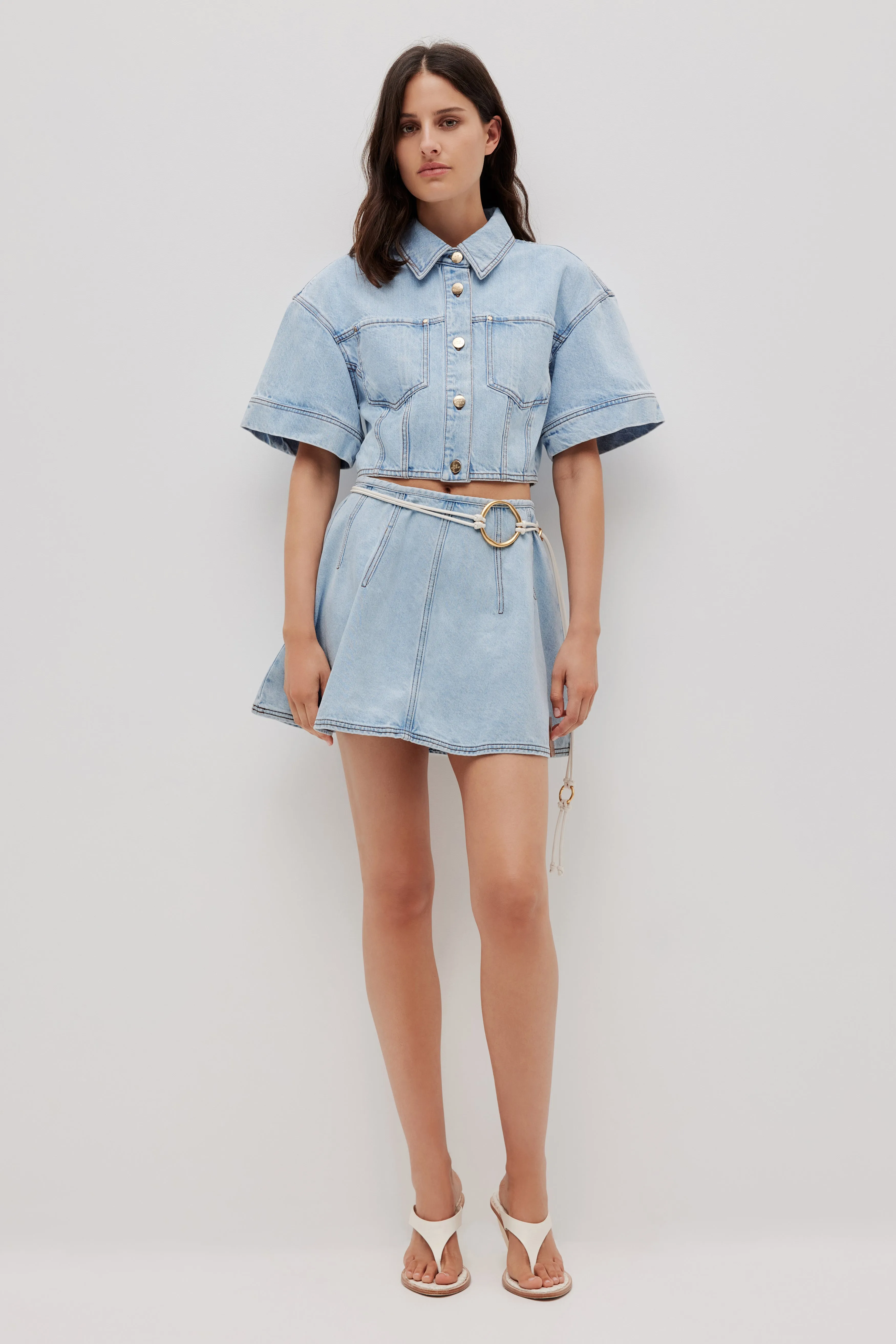 Zella Cropped Denim Shirt sold by Aje