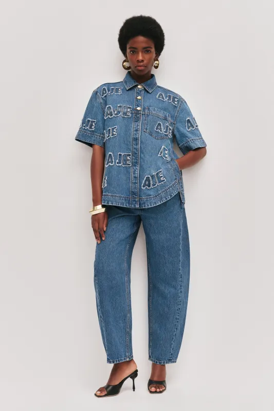 Electra Logo Denim Shirt sold by Aje
